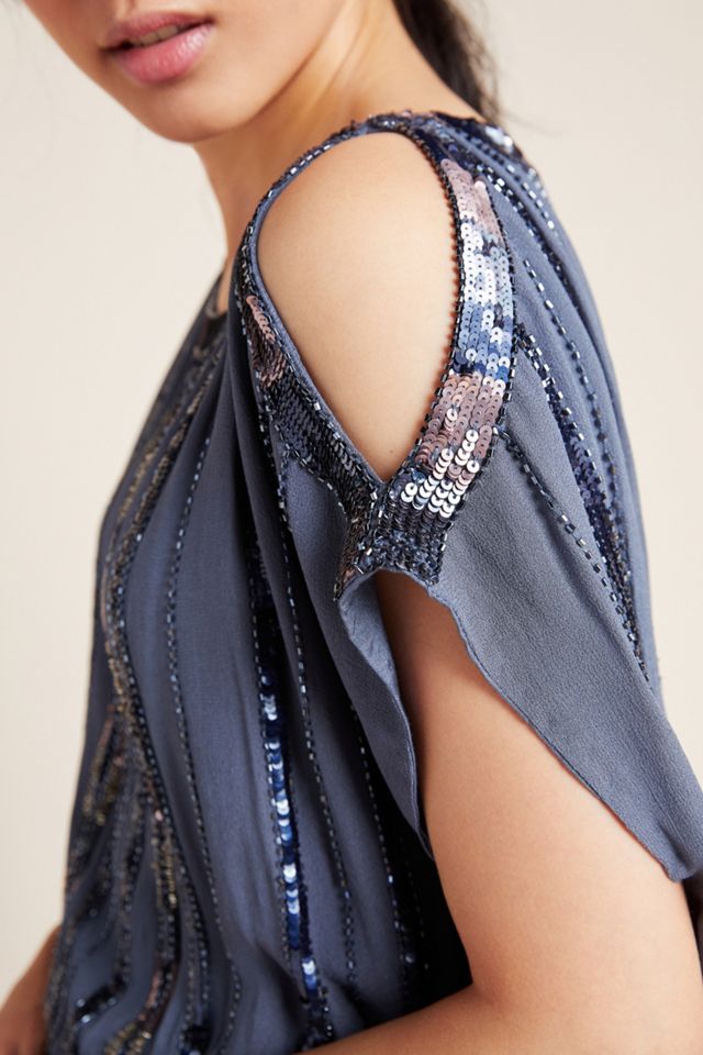 Evanne Sequined Open-Shoulder Blouse #1