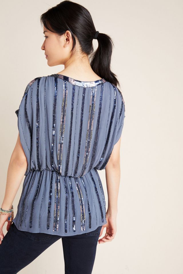 Evanne Sequined Open-Shoulder Blouse #2