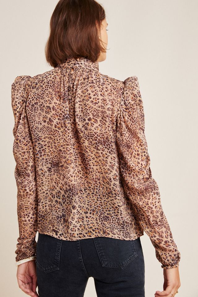 ML Monique Lhuillier Ruched Leopard Blouse #2