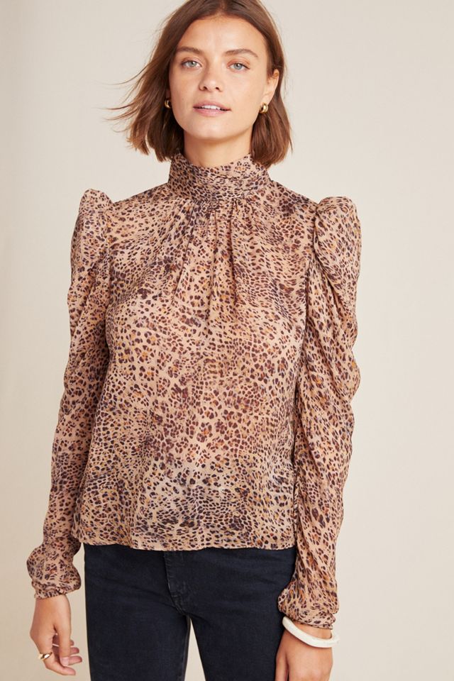 ML Monique Lhuillier Ruched Leopard Blouse #3