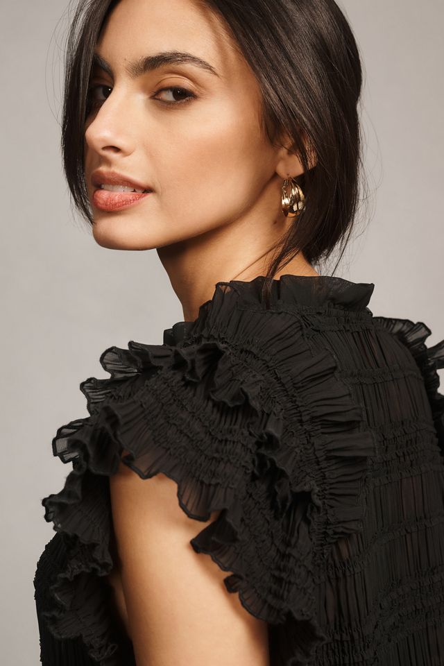 Sarah Hann Sheer Ruffle Shirred Top | Anthropologie