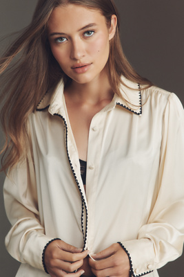Hutch Kodie Long-sleeve Silky Buttondown Blouse In Neutral