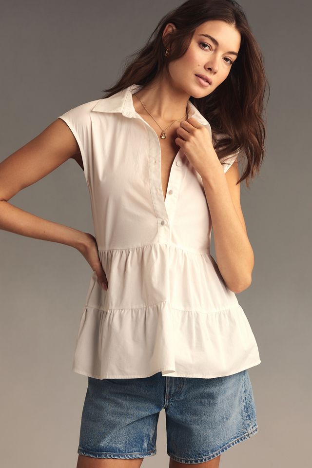 HENLEY BABYDOLL TOP in Beige