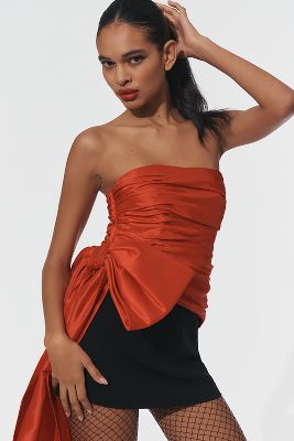 Shop Hutch Taffeta Bow Ruched Top In Red