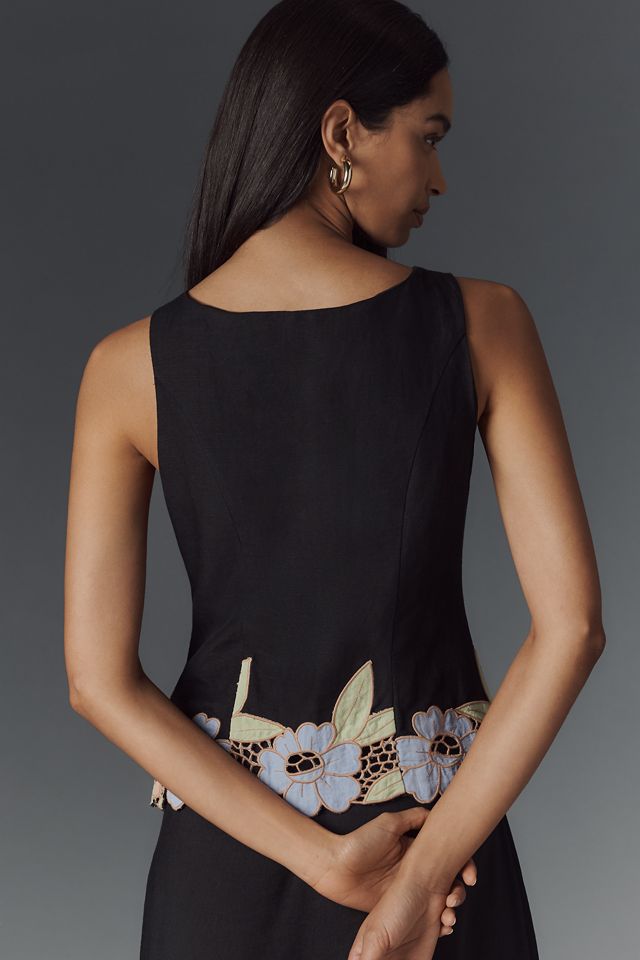 RIXO Lucca Linen Blend Cutwork Floral Sleeveless Top #1