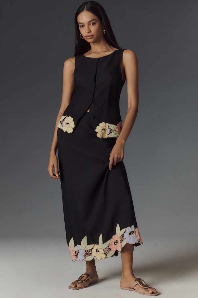 RIXO Lucca Linen Blend Cutwork Floral Sleeveless Top #2