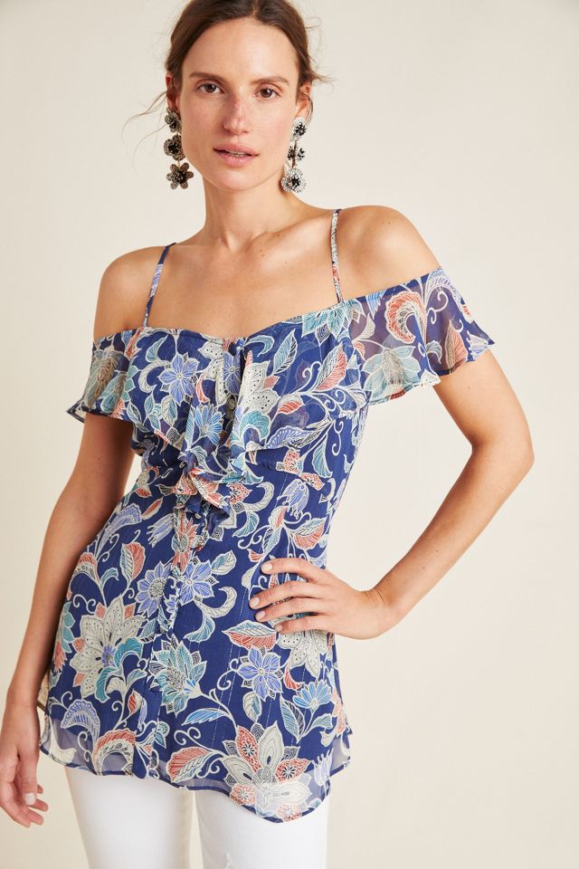 Maeve Mariposa Open-Shoulder Ruffled Top | Anthropologie