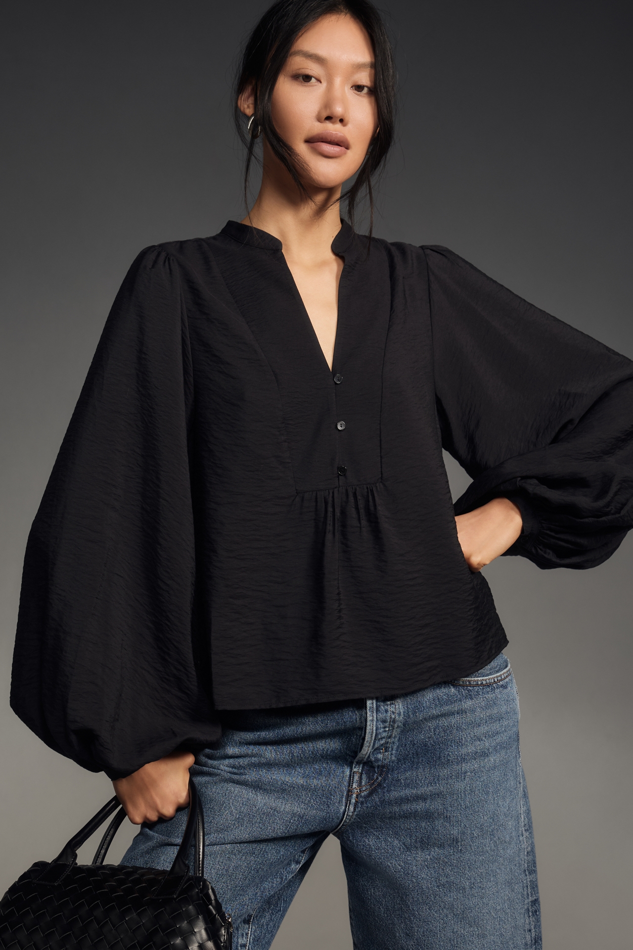 By Anthropologie Puff-Sleeve Textured Blouse