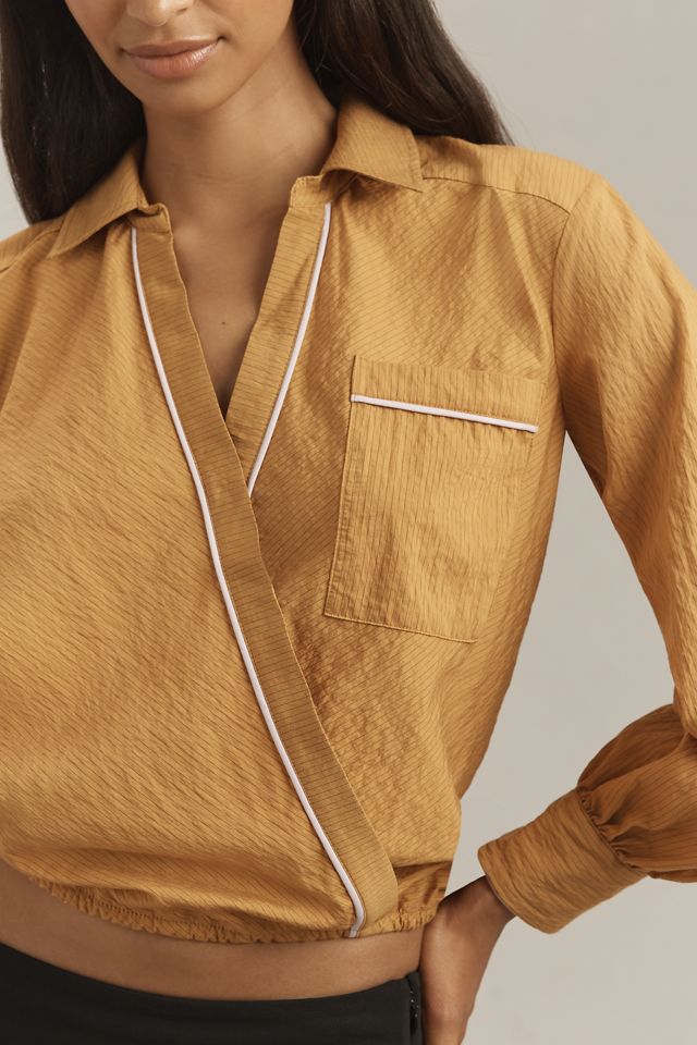 Maeve Long-Sleeve Piped Wrap Blouse #3