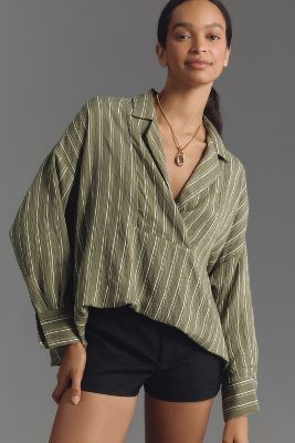 Shop By Anthropologie The Dylon Long-sleeve Wide-placket Top In Multicolor