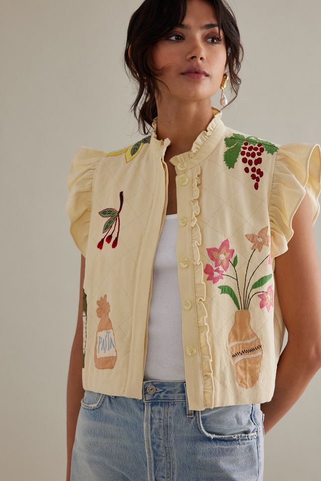 Stella Nova Ona Ruffle Cotton Embroidered Vest #1
