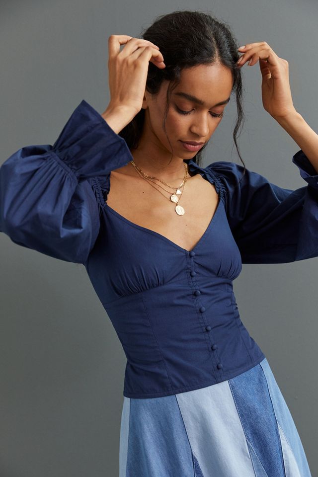 Puff-Sleeved Sweetheart Blouse #1