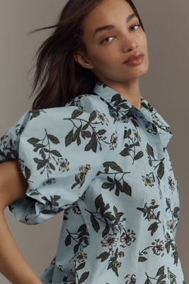 Shop Maeve The Zooey Bubble-sleeve Blouse By  In Mint