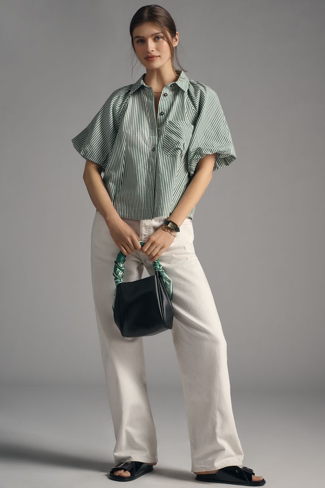 Zooey Bubble-Sleeve Blouse by Maeve #3