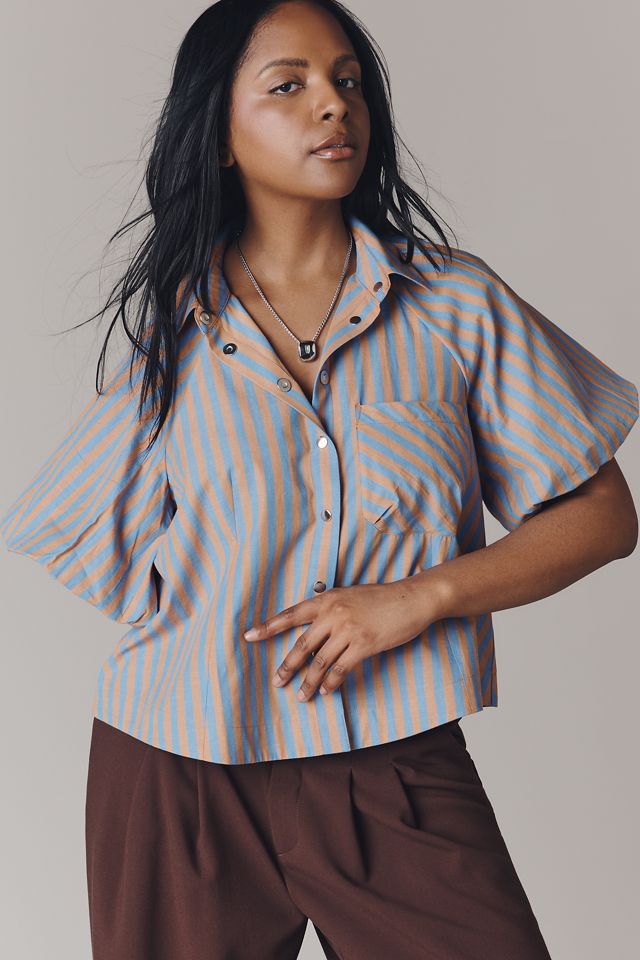 Zooey Bubble-Sleeve Blouse by Maeve #4