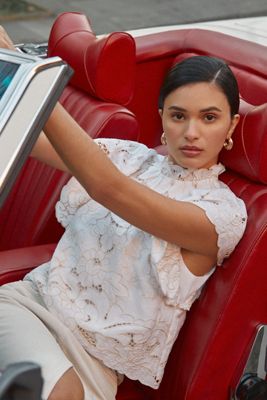 The Lainie High-Neck Lace Cutwork Blouse