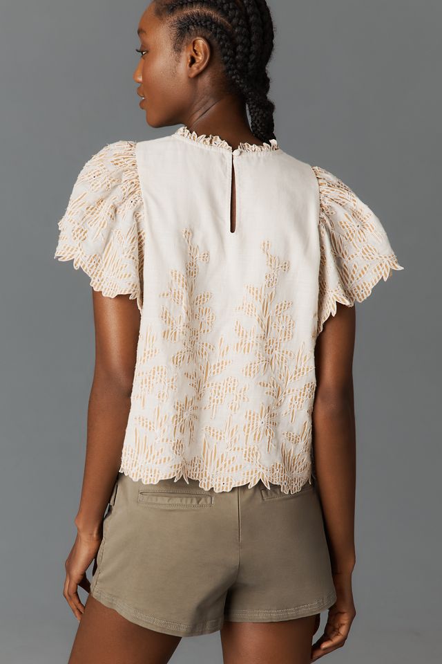 The Lainie High-Neck Lace Cutwork Blouse