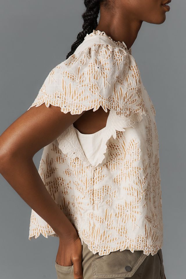 The Lainie High-Neck Lace Cutwork Blouse