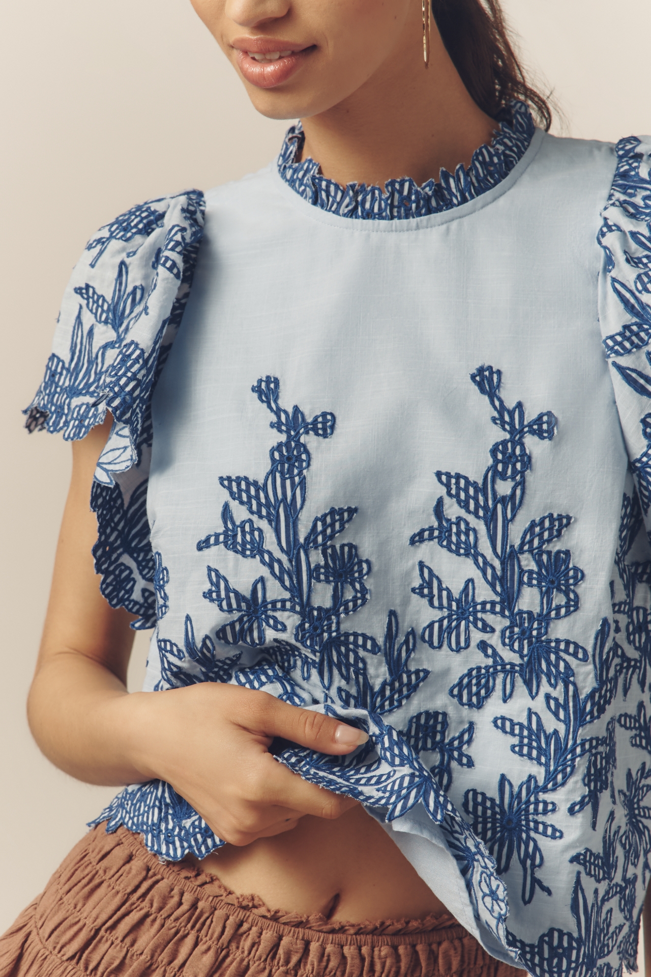 The Lainie High-Neck Lace Cutwork Blouse