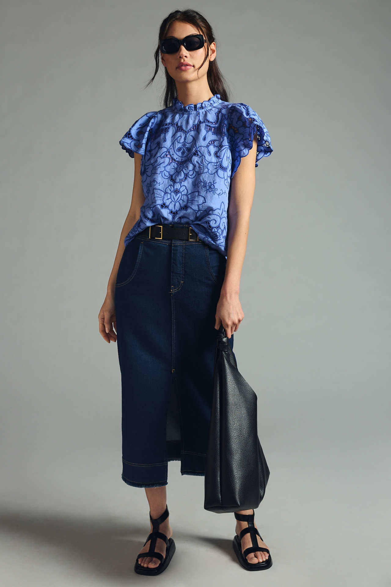 The Lainie High-Neck Lace Cutwork Blouse