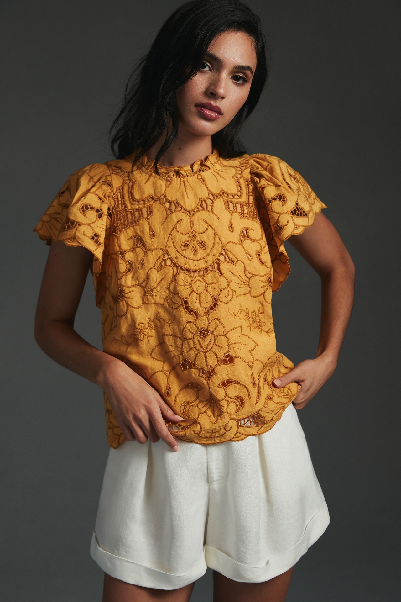 The Lainie High-Neck Lace Cutwork Blouse