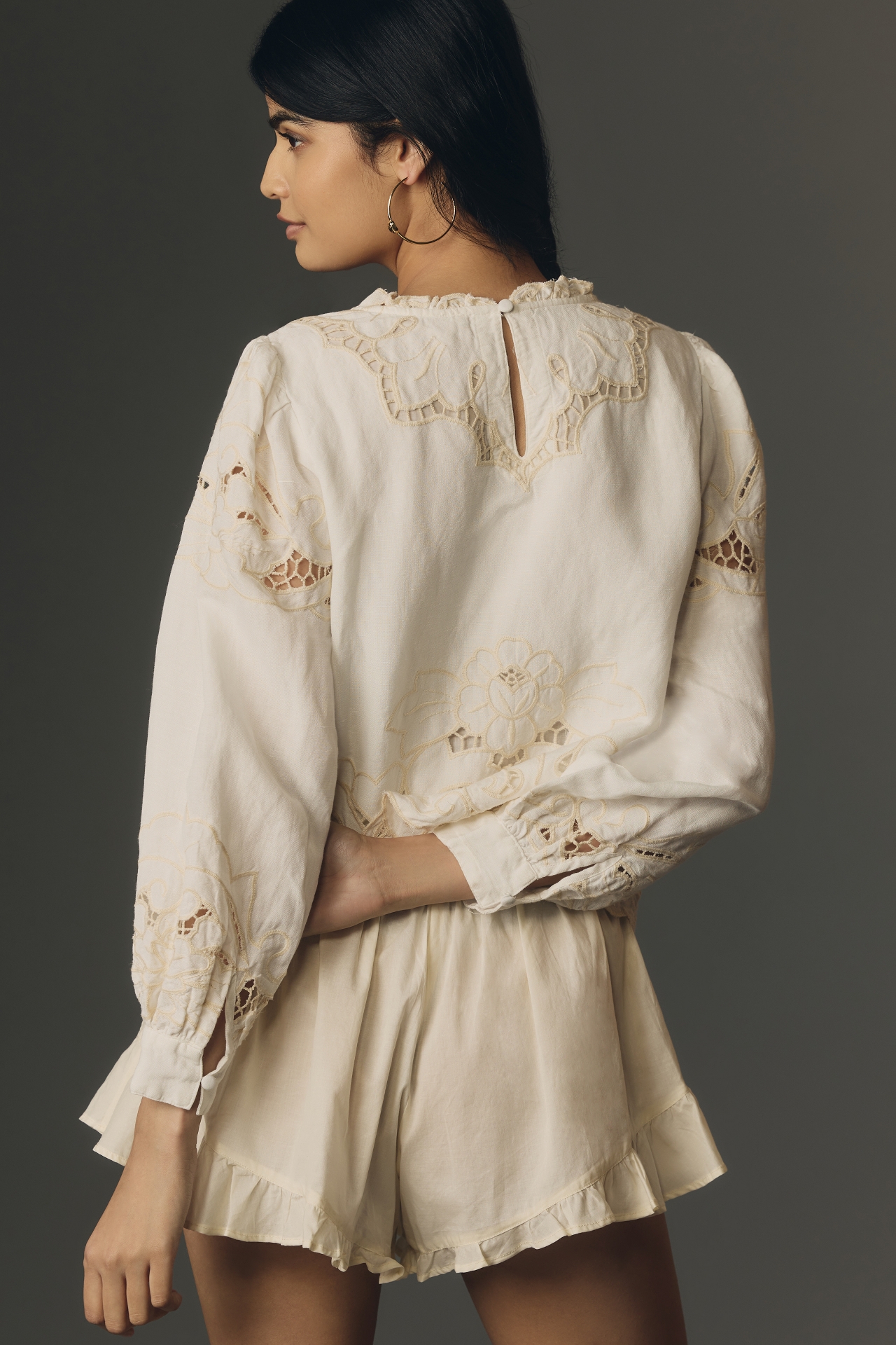 The Lainie Long-Sleeve Lace Cutwork Blouse