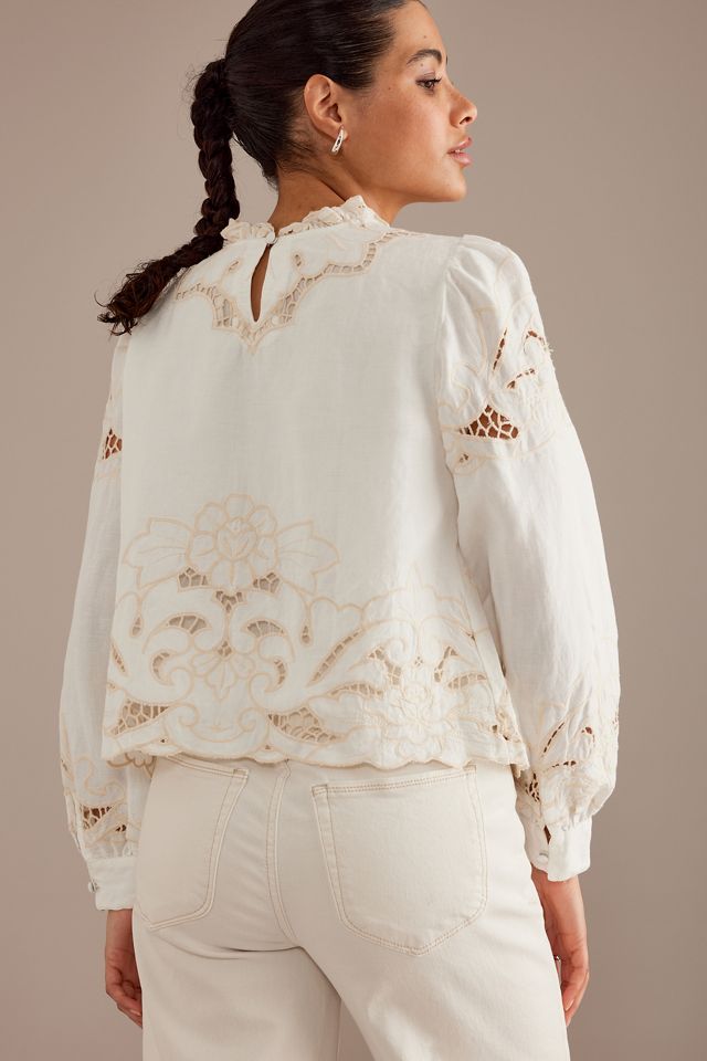 Riani Cutwork Suede Long Line Shirt Jacket Brown