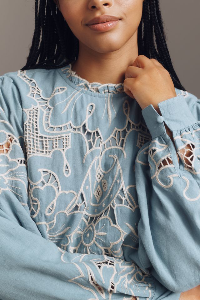 The Lainie Long-Sleeve Lace Cutwork Blouse #5
