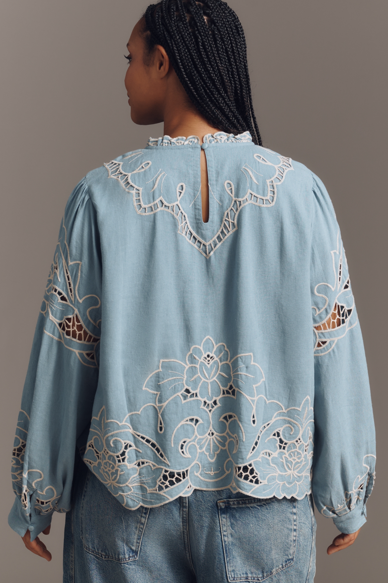 The Lainie Long-Sleeve Lace Cutwork Blouse