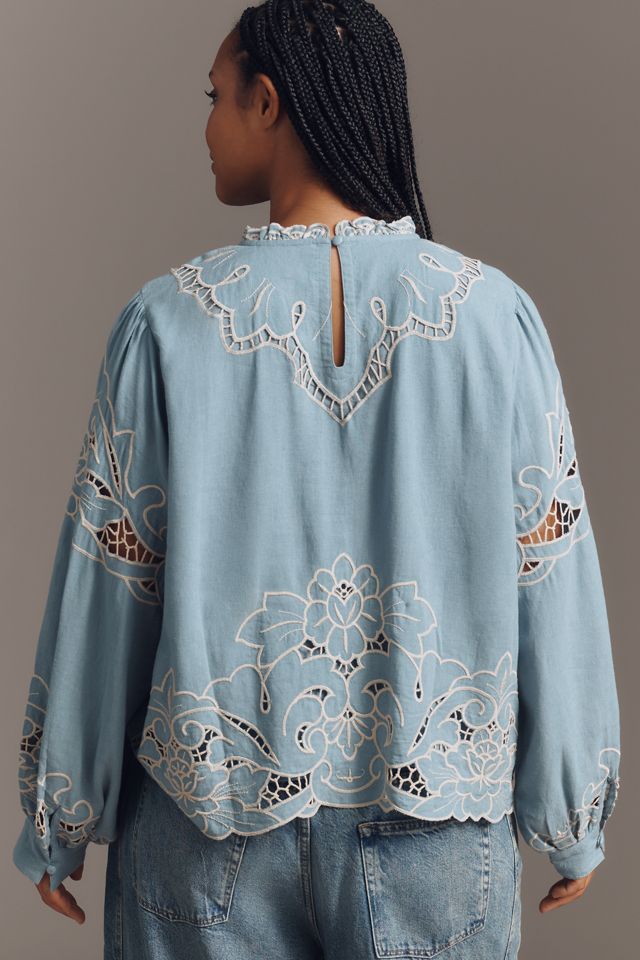 The Lainie Long-Sleeve Lace Cutwork Blouse #6