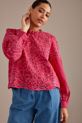 By Anthropologie Long-Sleeve Lace Cutwork Blouse