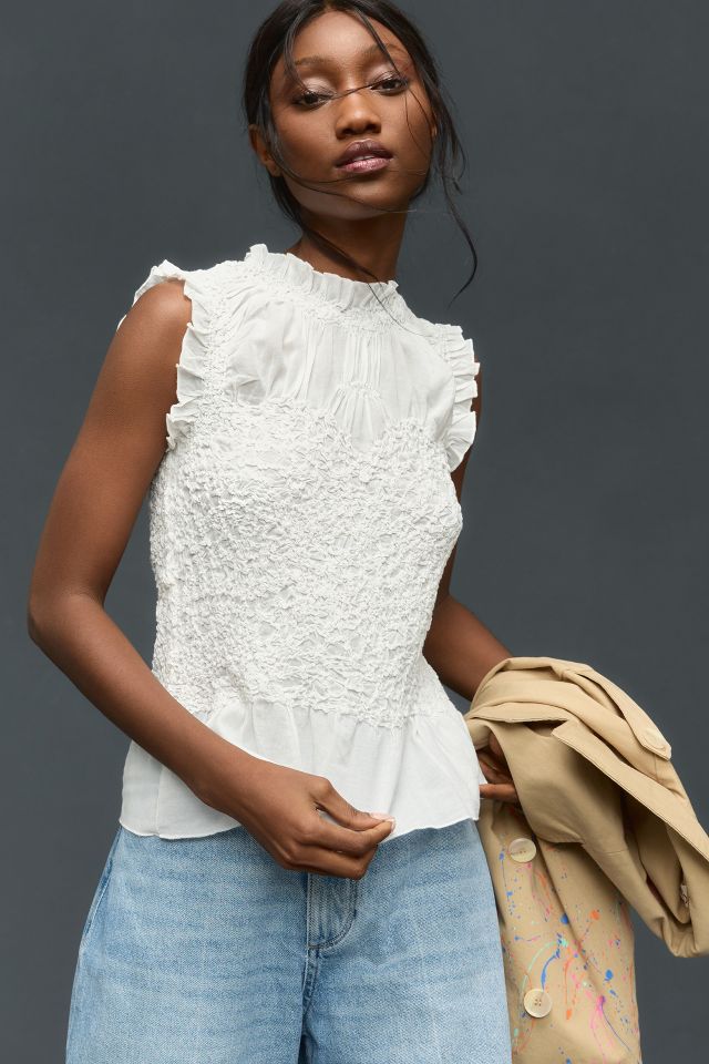 By Anthropologie Textured Smocked Tank