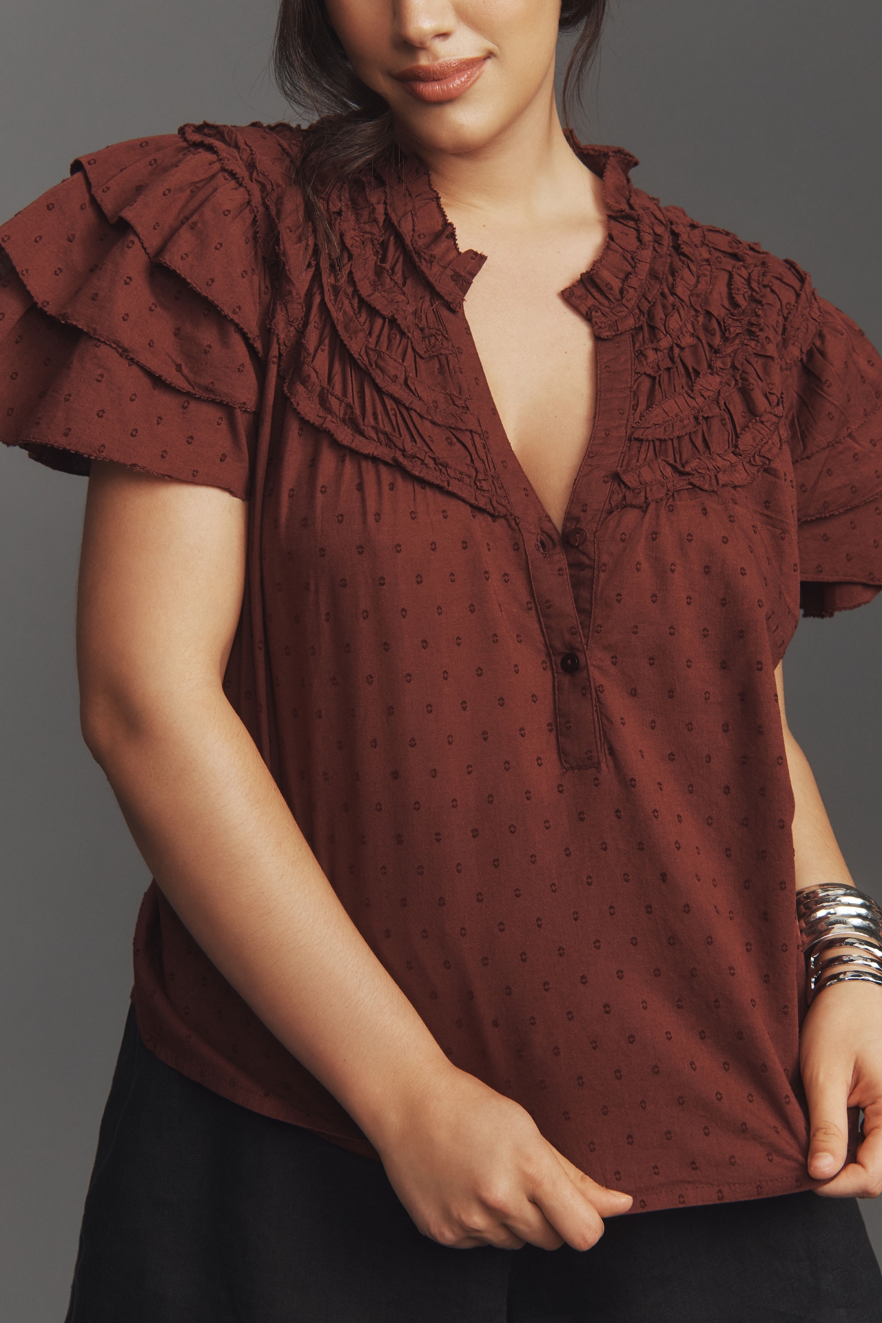 By Anthropologie Layered-Sleeve Henley Top