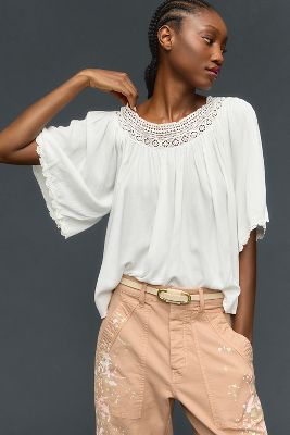 Floral Applique Peplum Top - Off White - Style Me Boutique