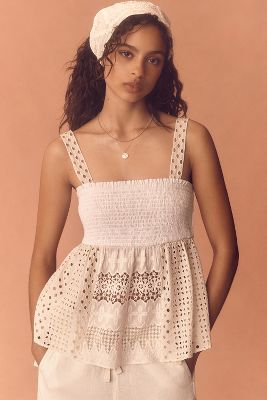 Shop By Anthropologie Lace Babydoll Tank Top In White