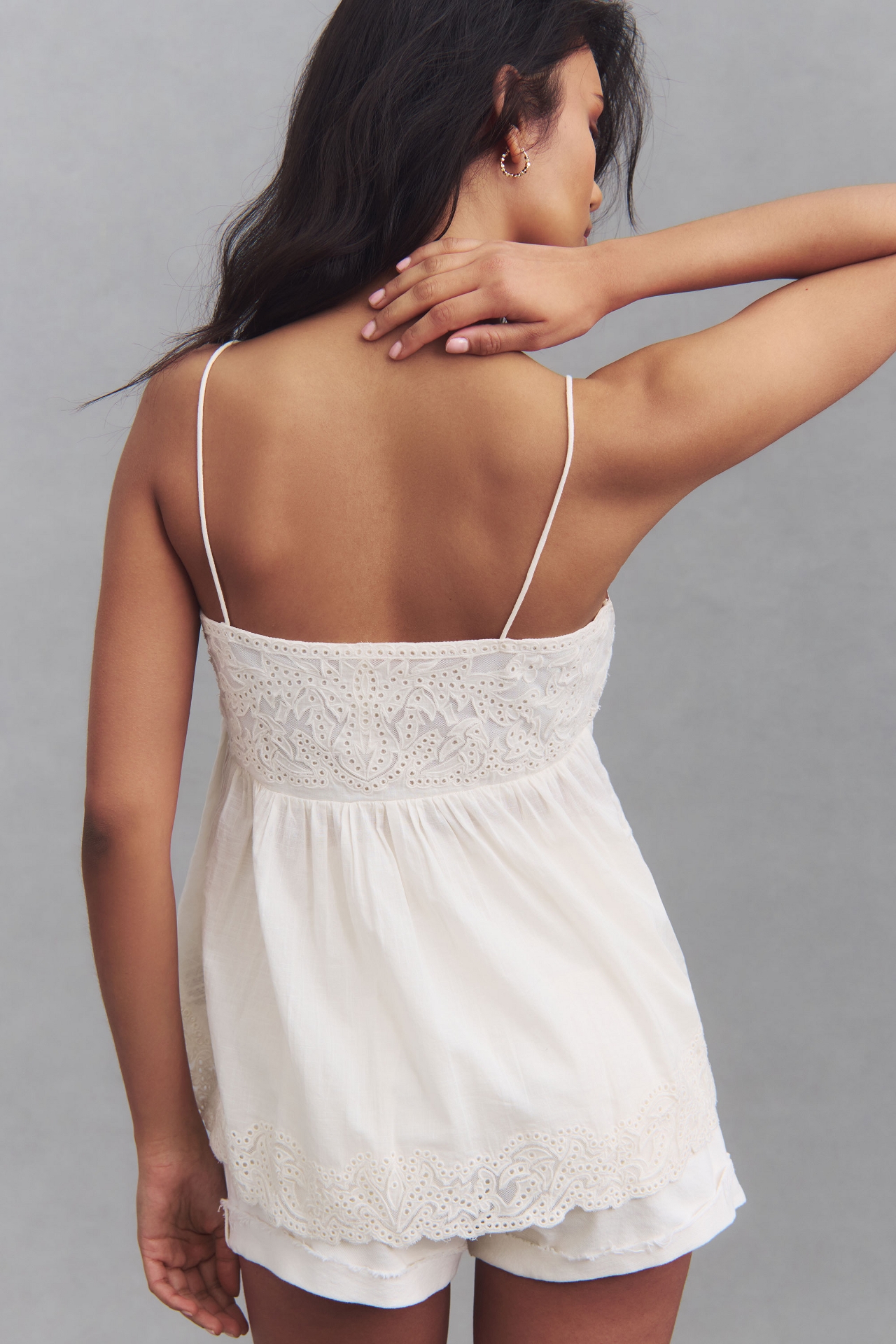 By Anthropologie Mesh Appliqué Babydoll Tank