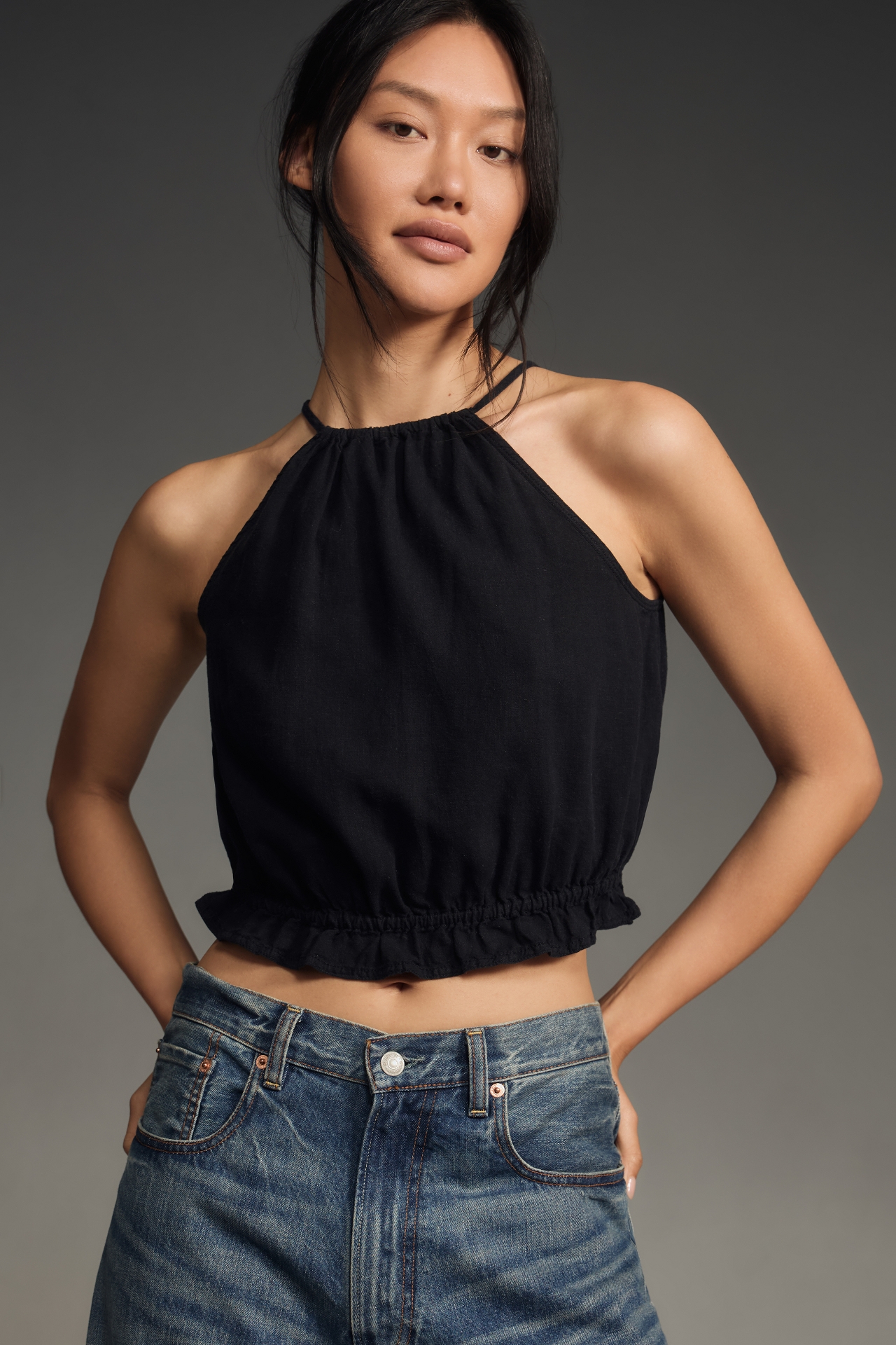 Pilcro Cropped Linen Halter Top