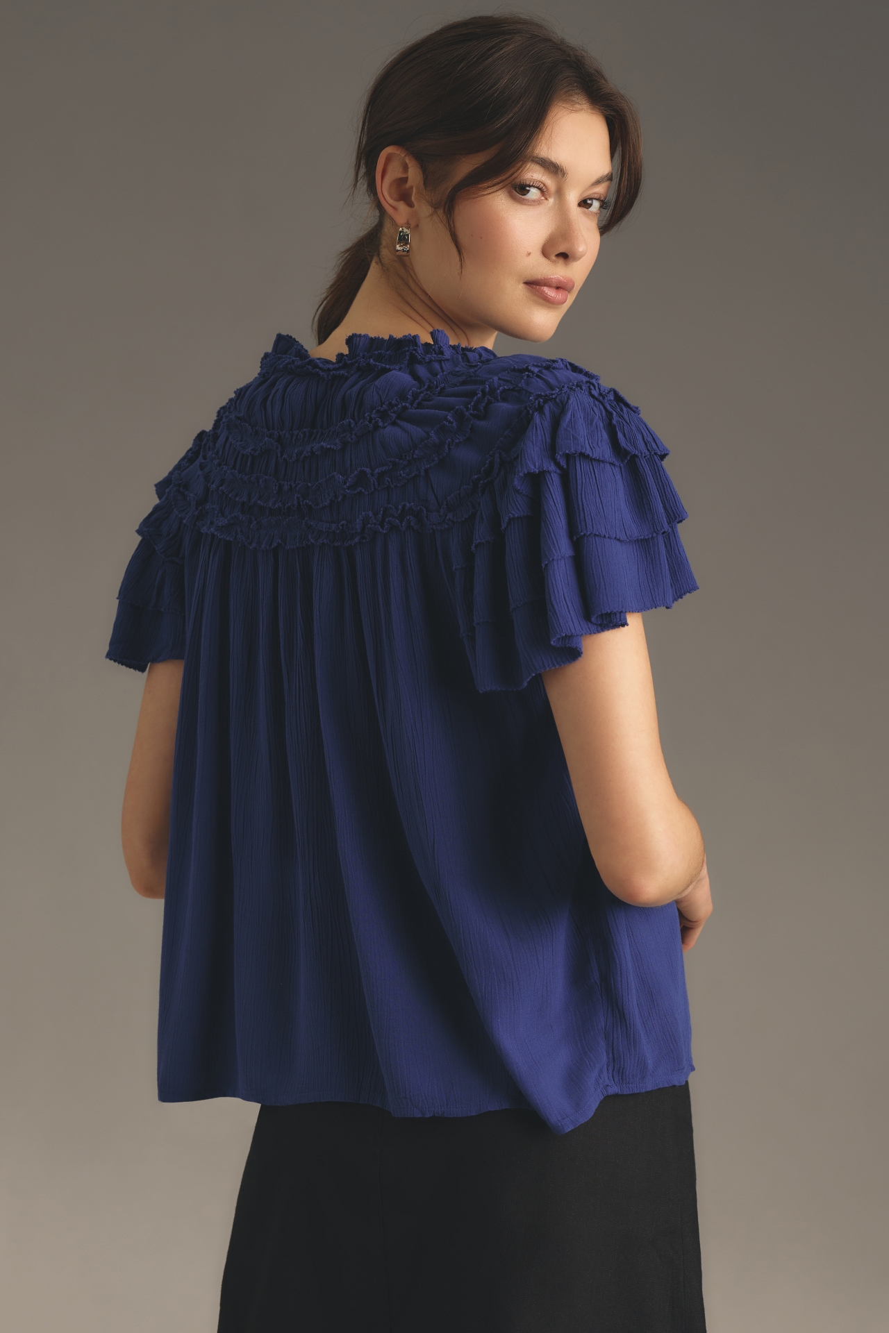 Maeve Short-Sleeve Ruffle Yoke Blouse