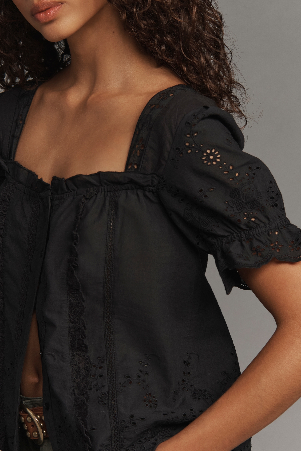 By Anthropologie Puff-Sleeve Eyelet Top