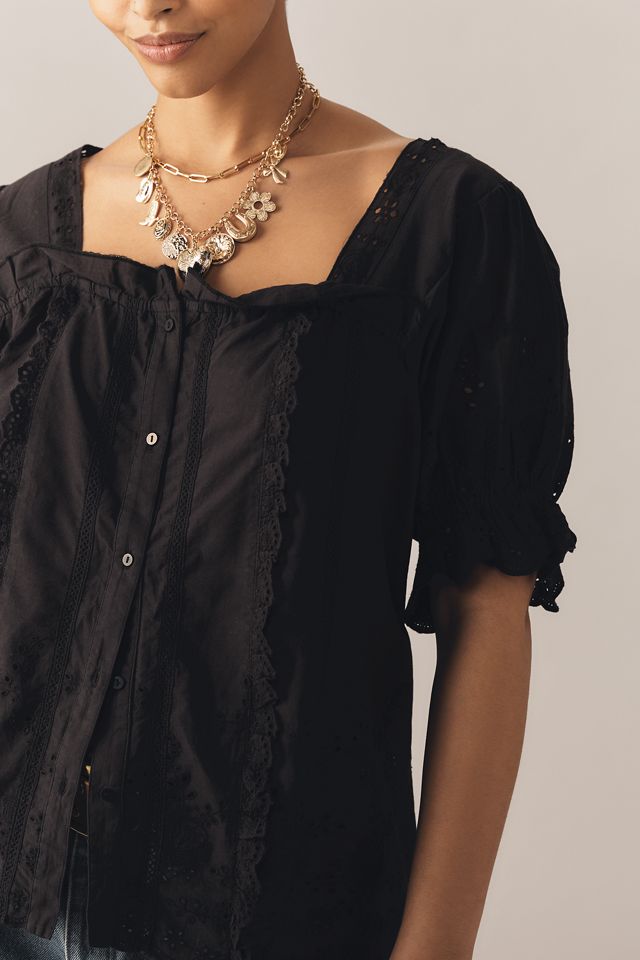 By Anthropologie Puff-Sleeve Eyelet Top #7