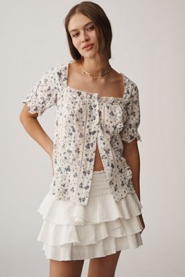 By Anthropologie Puff-Sleeve Eyelet Top