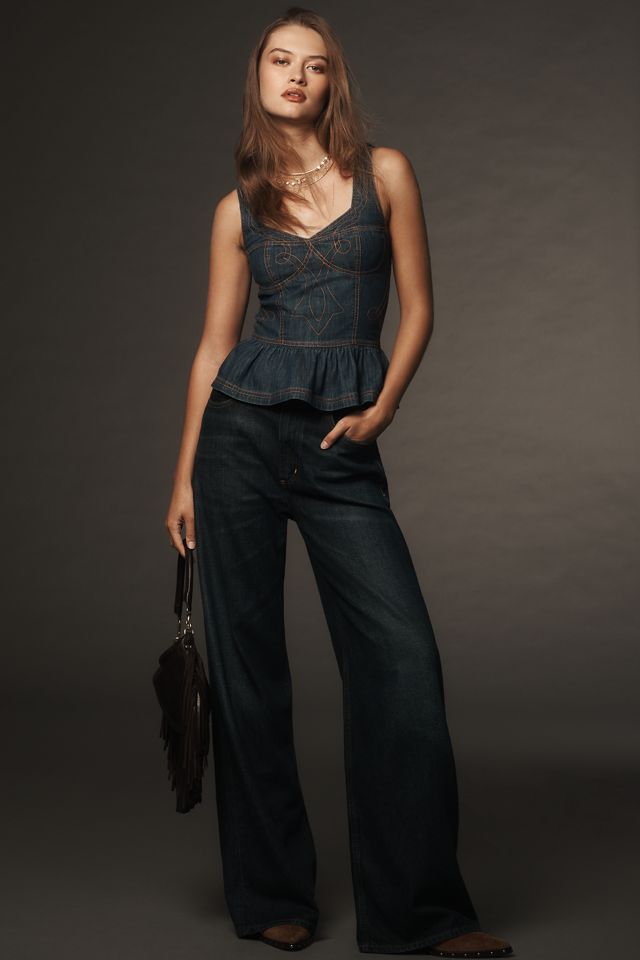 Pilcro Embroidered Peplum Corset Top #2