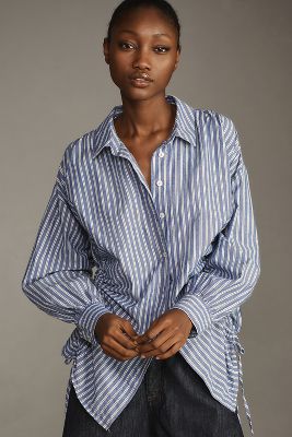 Shop Pilcro Reworked Ruched Buttondown Shirt In Multicolor