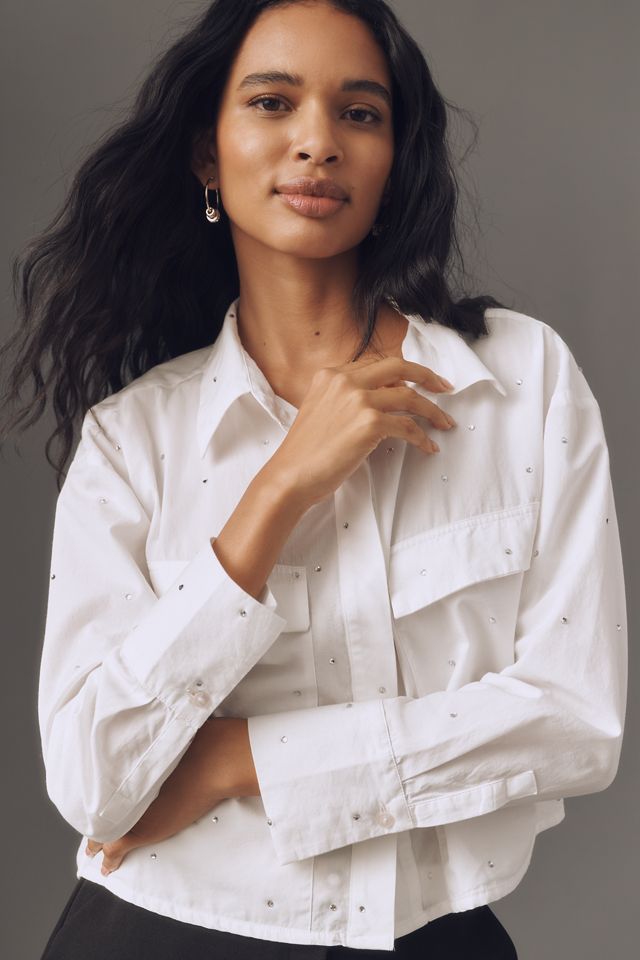 Maeve Patch Pocket Crop Buttondown Shirt #1