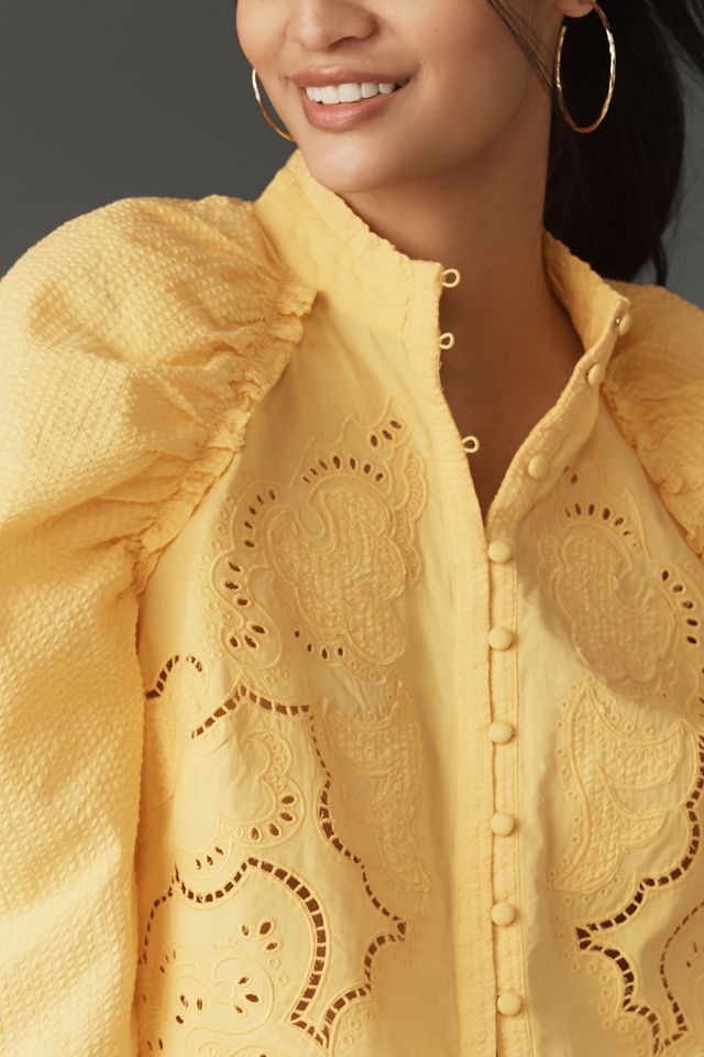 Maeve Puff-Sleeve Embroidered Lace Popover Blouse #3