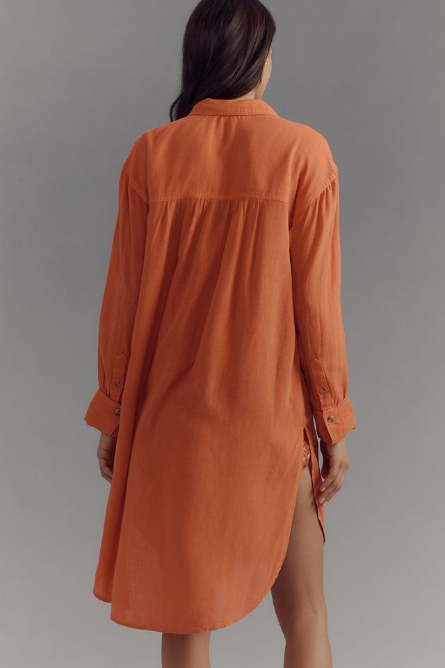 Pilcro Longline Linen-Blend Buttondown Shirt #1