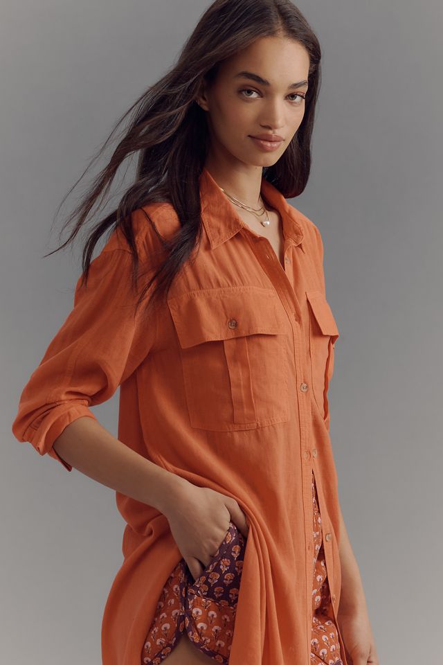 Pilcro Longline Linen-Blend Buttondown Shirt #2