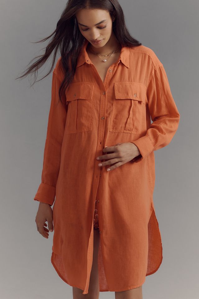 Pilcro Longline Linen-Blend Buttondown Shirt #3