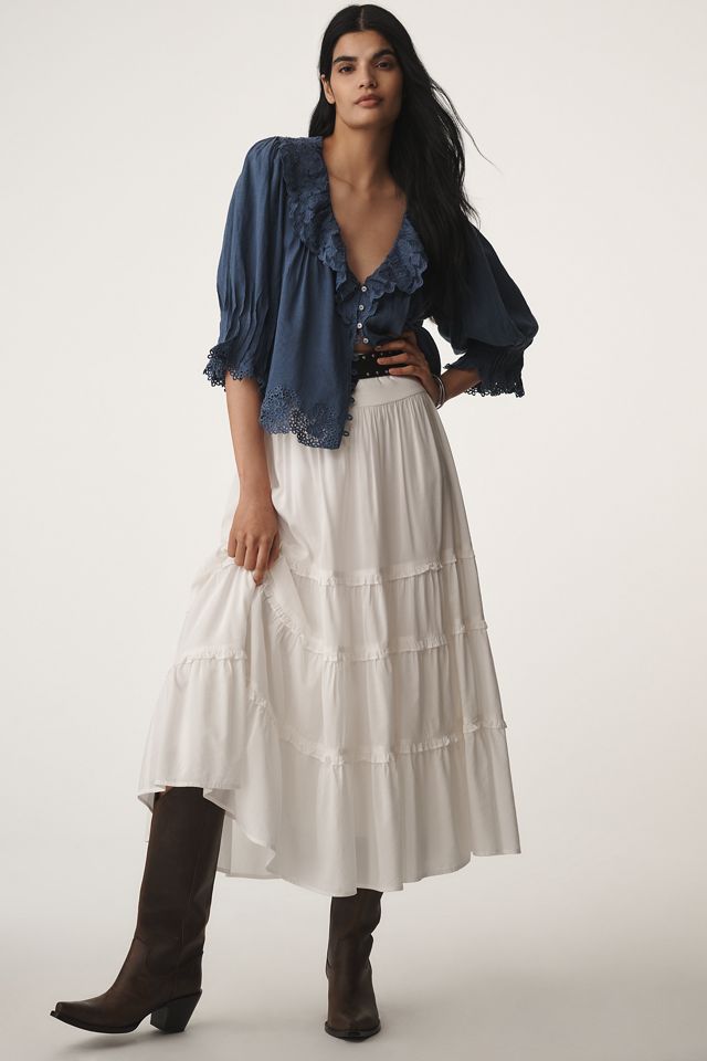 By Anthropologie Linen Blend Lace-Collar Blouse #3