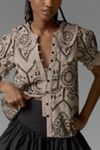 The Keira Collared Button-Front Blouse by Pilcro: Embroidered Gingham Edition